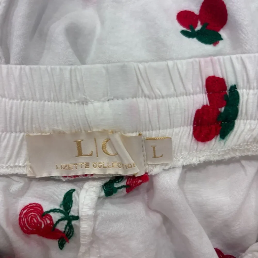 Lizette Collection Cherry Sleepwear Set Long Sleeve w/ Matching Shorts Sz Large